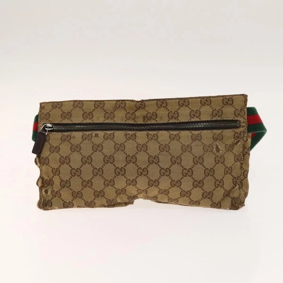 GUCCI GG Canvas Web Sherry Line Tote Bag 2Set Beige Red Green Auth 138062 - Picture 7 of 12